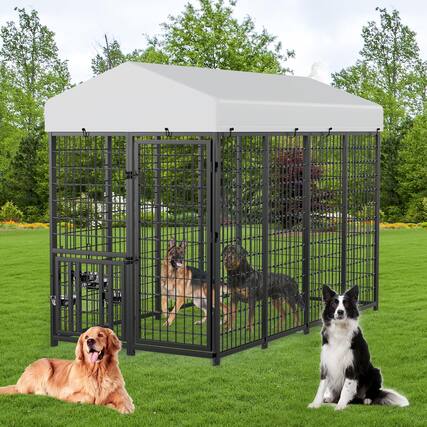 Front. LOVMOR - LOVMOR Heavy Duty Outdoor Dog Kennel: 8x4x5.6-ft Steel Pet Enclosure for Backyard with Anti-Rust Coating.