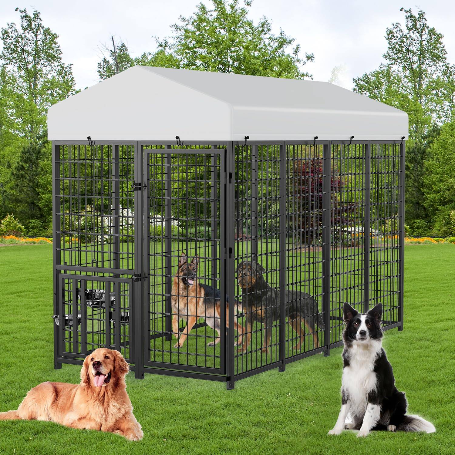 Front. LOVMOR - LOVMOR Heavy Duty Outdoor Dog Kennel: 8x4x5.6-ft Steel Pet Enclosure for Backyard with Anti-Rust Coating.
