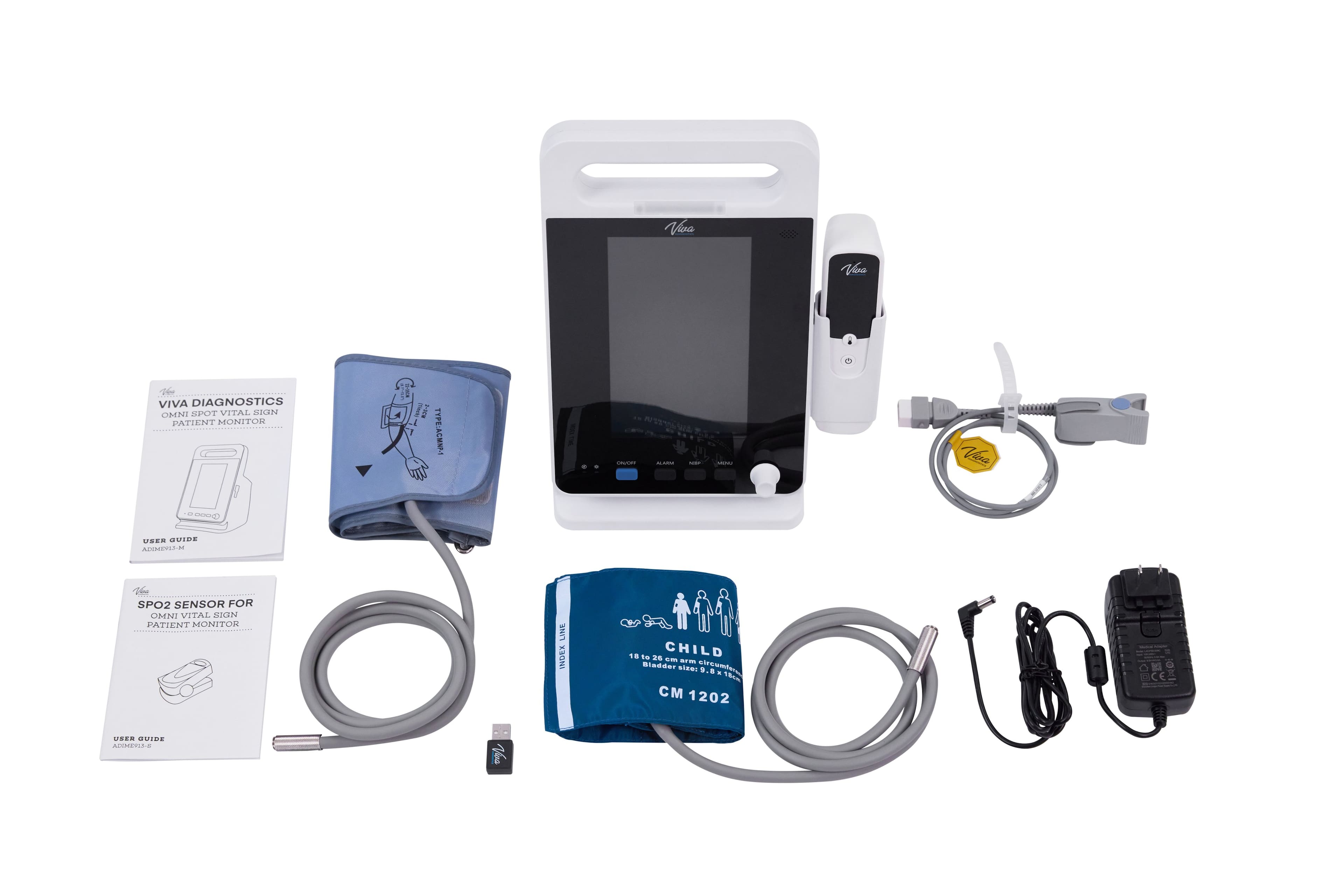 Viva Comfort - Diagnostics Omni Spot Vital Sign Patient Monitor with Adult Cuff and Pediatric Cuff - White