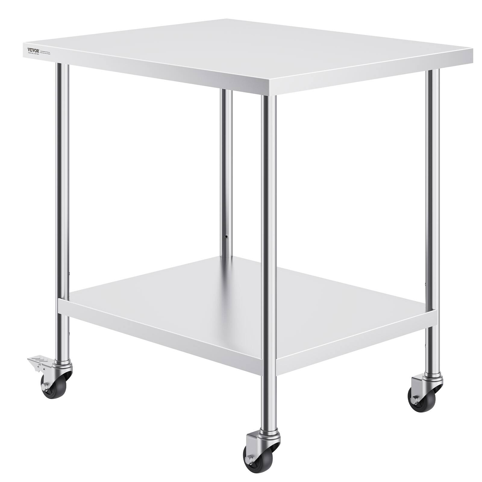 Alt View 5. VEVOR - Stainless Steel Work Table 30 x 36 x 38 Inch, with 4 Wheels, 3 Adjustable Height Levels, Heavy Duty Food Prep Worktable - Silver.