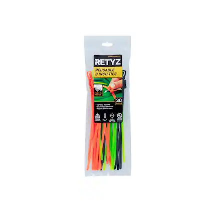 RETYZ
REUSABLE TIES
8 INCH TIES
30 PIECES
REUSABLE HANDY TIES
NO TOOLS REQUIRED
PINCH TO RELEASE
50 TIMES
100% RECYCLABLE
MADE IN USA