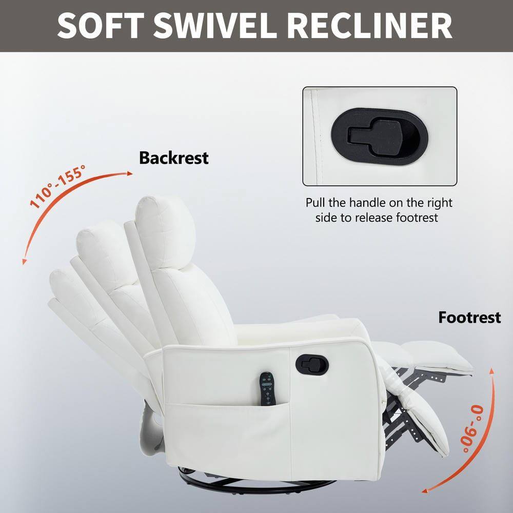 SOFT SWIVEL RECLINER

Backrest: 110°-155°

Footrest: 0°-90°

Pull the handle on the right side to release footrest