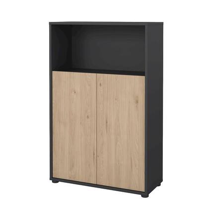 Front. FurniFact - Bookcase with 3 Shelves and 2 Doors for Home or Office Storage - Gray.
