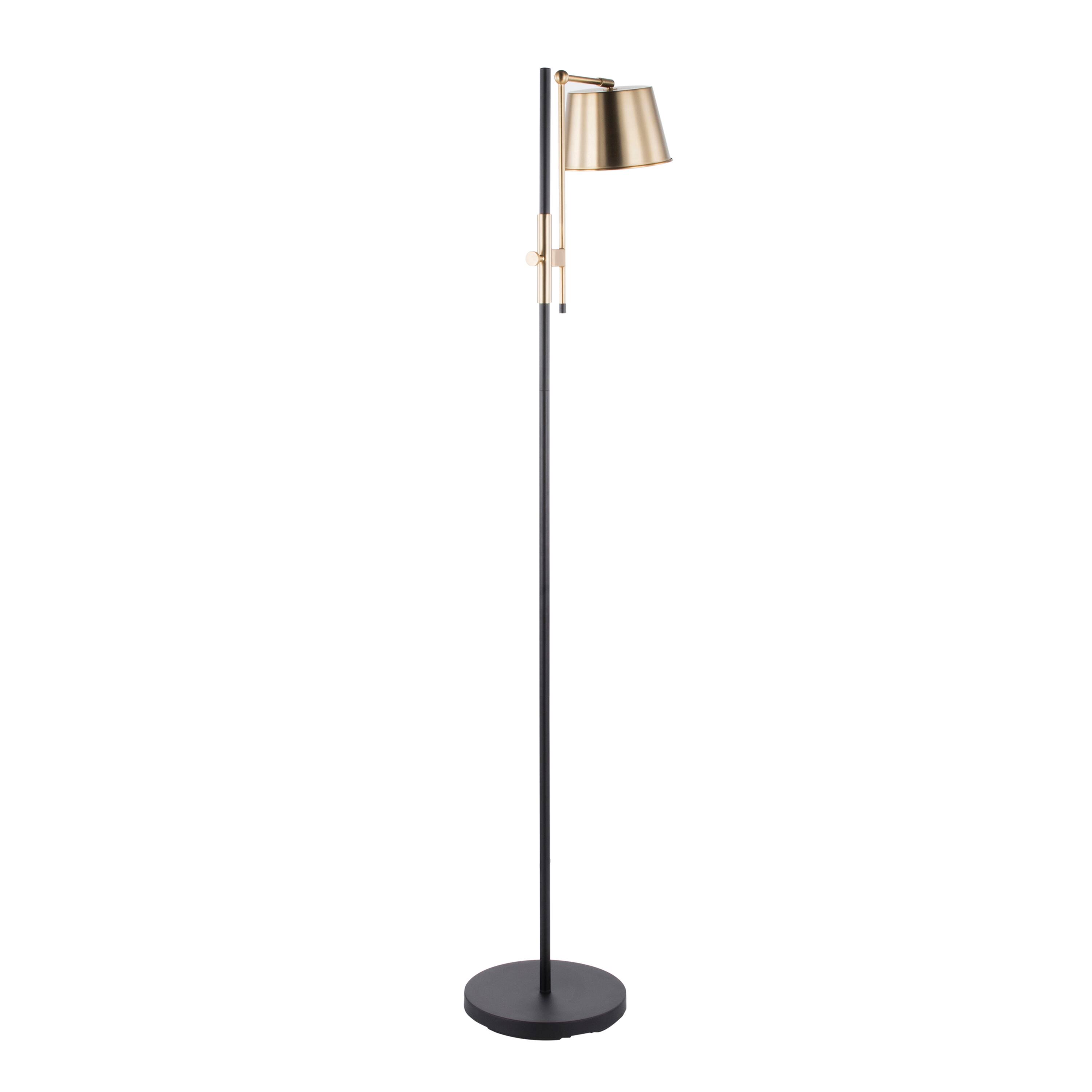 Back. Loheer - Loheer Black Antique Brass Floor Lamp Tall Reading Light Living Room Bedroom - Antique Brass.
