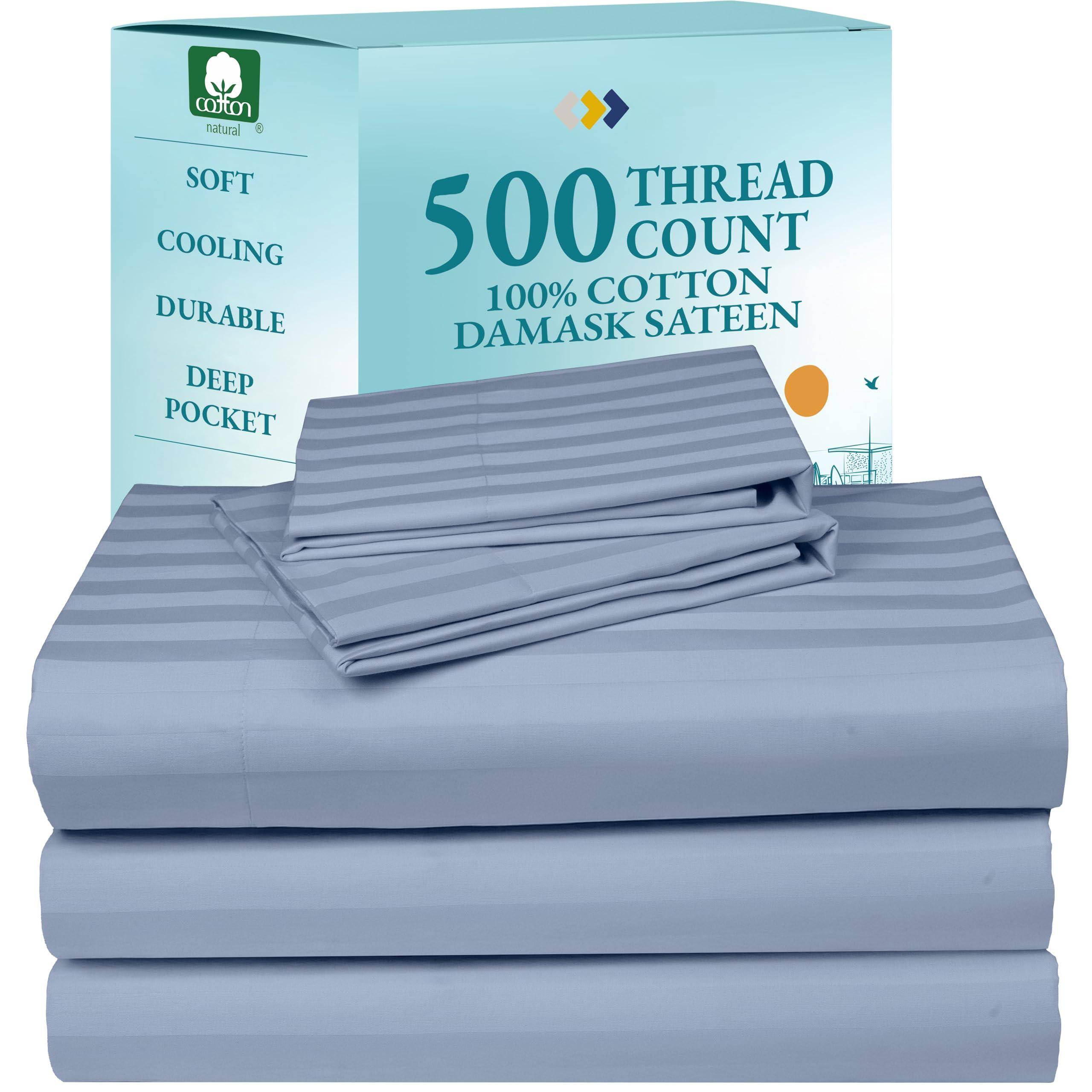 10 - Light Blue Striped Split King Sheet Set