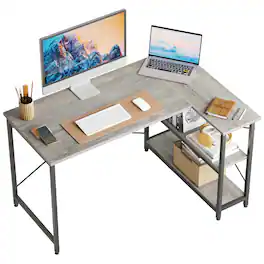Bestier - 47inch Small L Shaped Desk with Storage Shelves Corner Gaming Computer Desk - light grey