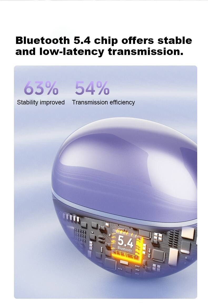 Bluetooth 5.4 chip offers stable and low-latency transmission.  
63% Stability improved  
54% Transmission efficiency
