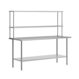 Flash Furniture - Reader Portable Prep and Work Table with NSF Certified 18 Gauge Stainless Steel Top Shelf and Double Overshelves and Gal - Gray