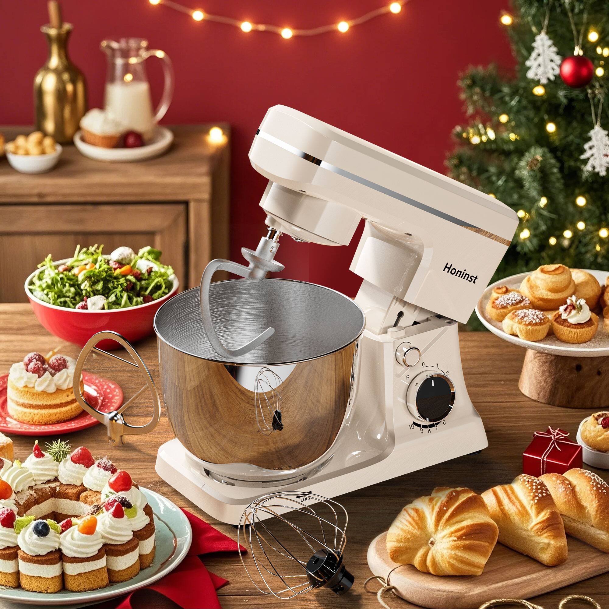 Alt View 4. Honinst - 6 qt. 8-In-1 Tilt-Head Stand Mixer with Splash Guard, 10-Speed, Dishwasher-Safe - Beige.