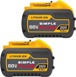 Simple Plus+ - 2-Pack 9.0Ah 20V/60V Replacement Battery for Dewalt Tools DCB606/609 Compatible with DeWalt 20-60V Battery Chargers