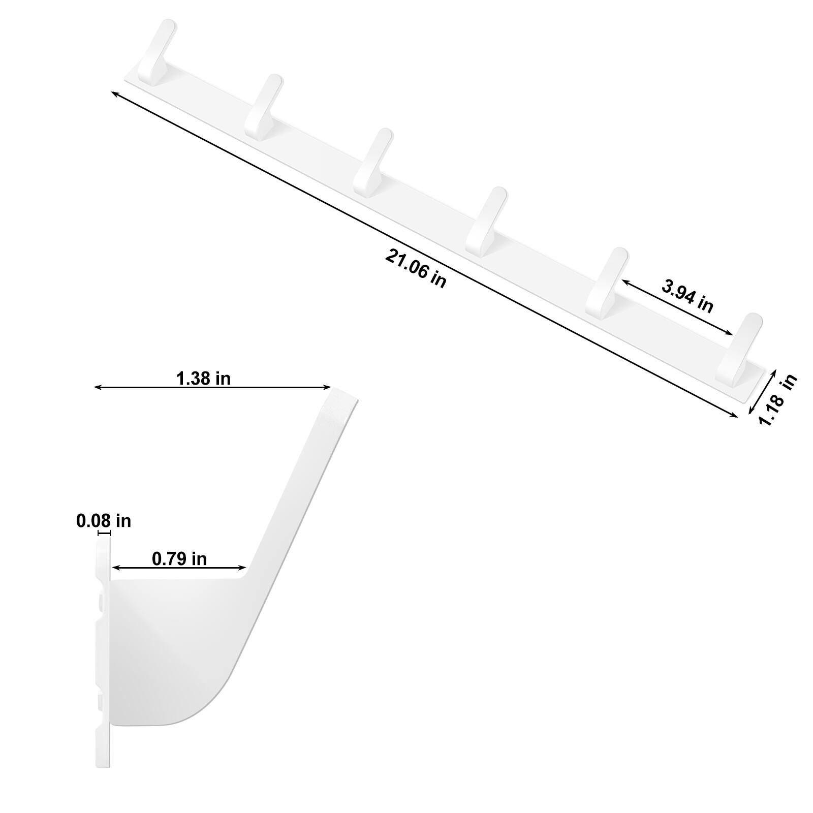 21.06 in 3.94 in 1.38 in 1.18 in 0.08 in 0.79 in