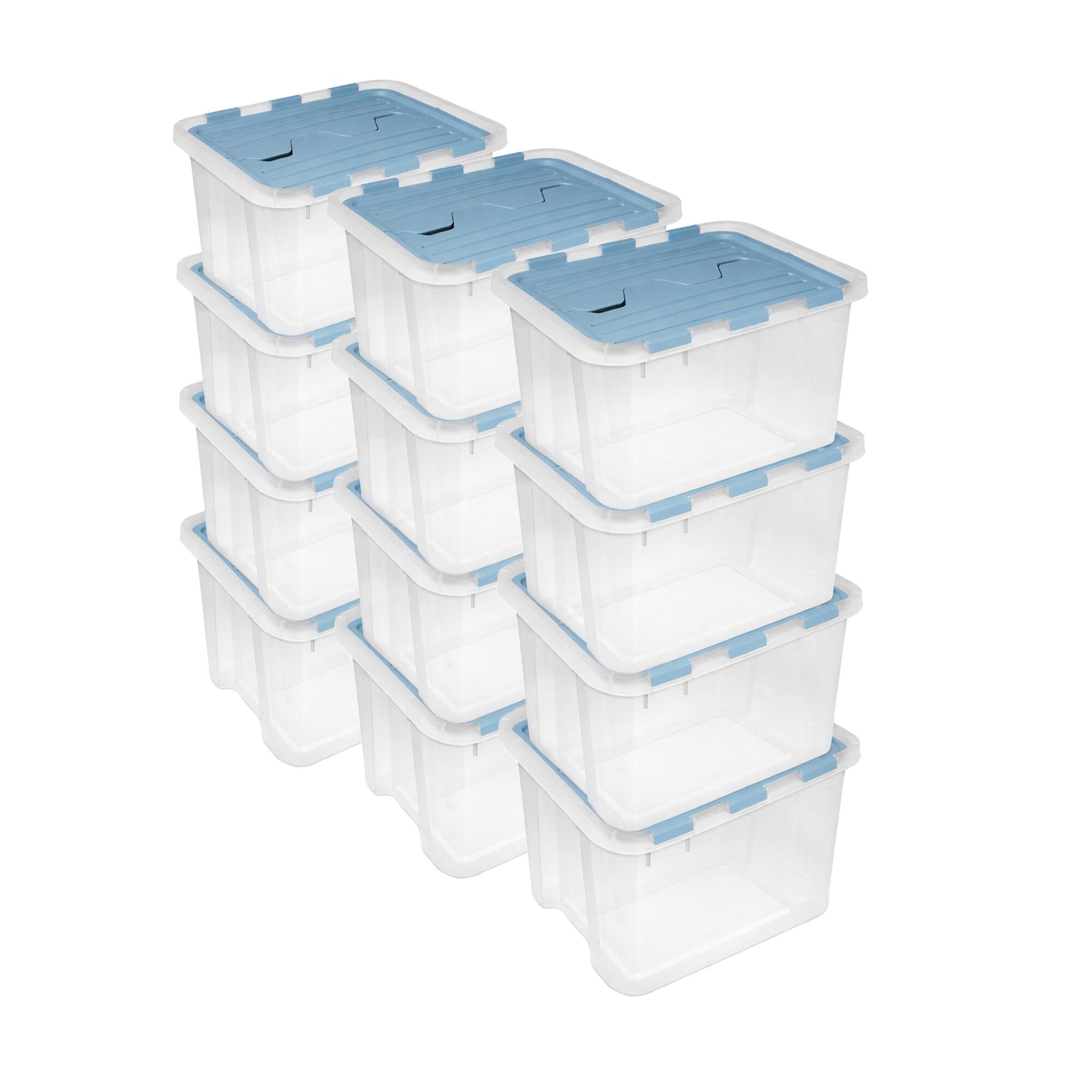 Front. Sterilite - Sterilite 60 Qt Hinged Lid Storage Box, Plastic Container, Washed Blue, 12 Pack.