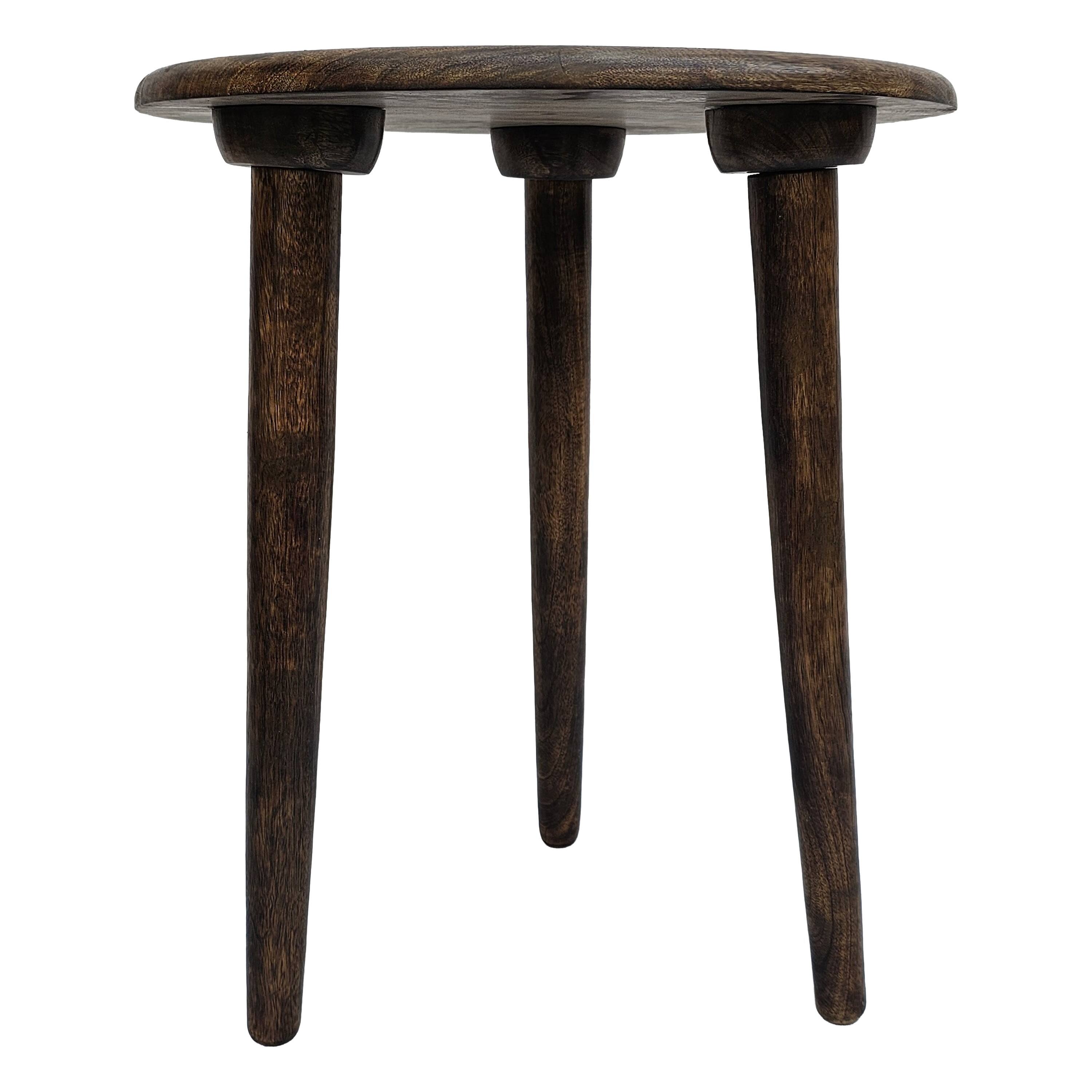 Back. Manhattan Lane - Ama 22 Inch Side End Table, Round Top, Indian Mandala Floral Carving, 3 Legs, Brown Mango Wood - Brown.
