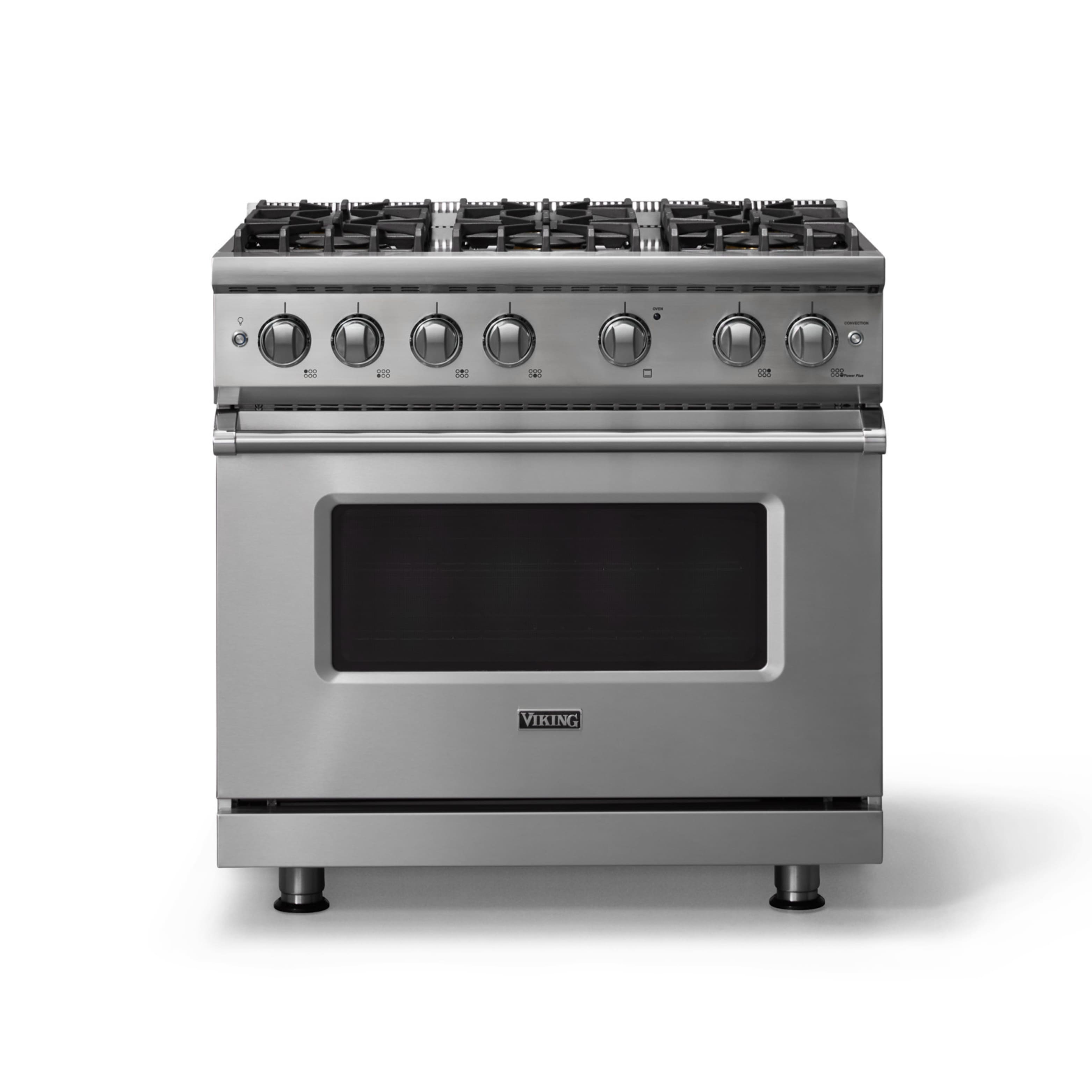 Viking - 36"W. 5.1 Cu. Ft. Freestanding Manual Clean Sealed 6 Burner Gas Convection Range - Stainless Steel - Stainless Steel