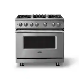 Viking - 36"W. 5.1 Cu. Ft. Freestanding Manual Clean Sealed 6 Burner Gas Convection Range - Stainless Steel - Stainless Steel