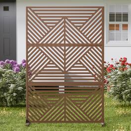 PexFix - 72 in. x 47 in. Zodiac Pattern Metal Outdoor Privacy Screen & Panels, Freestanding Garden Divider Fence - Brown