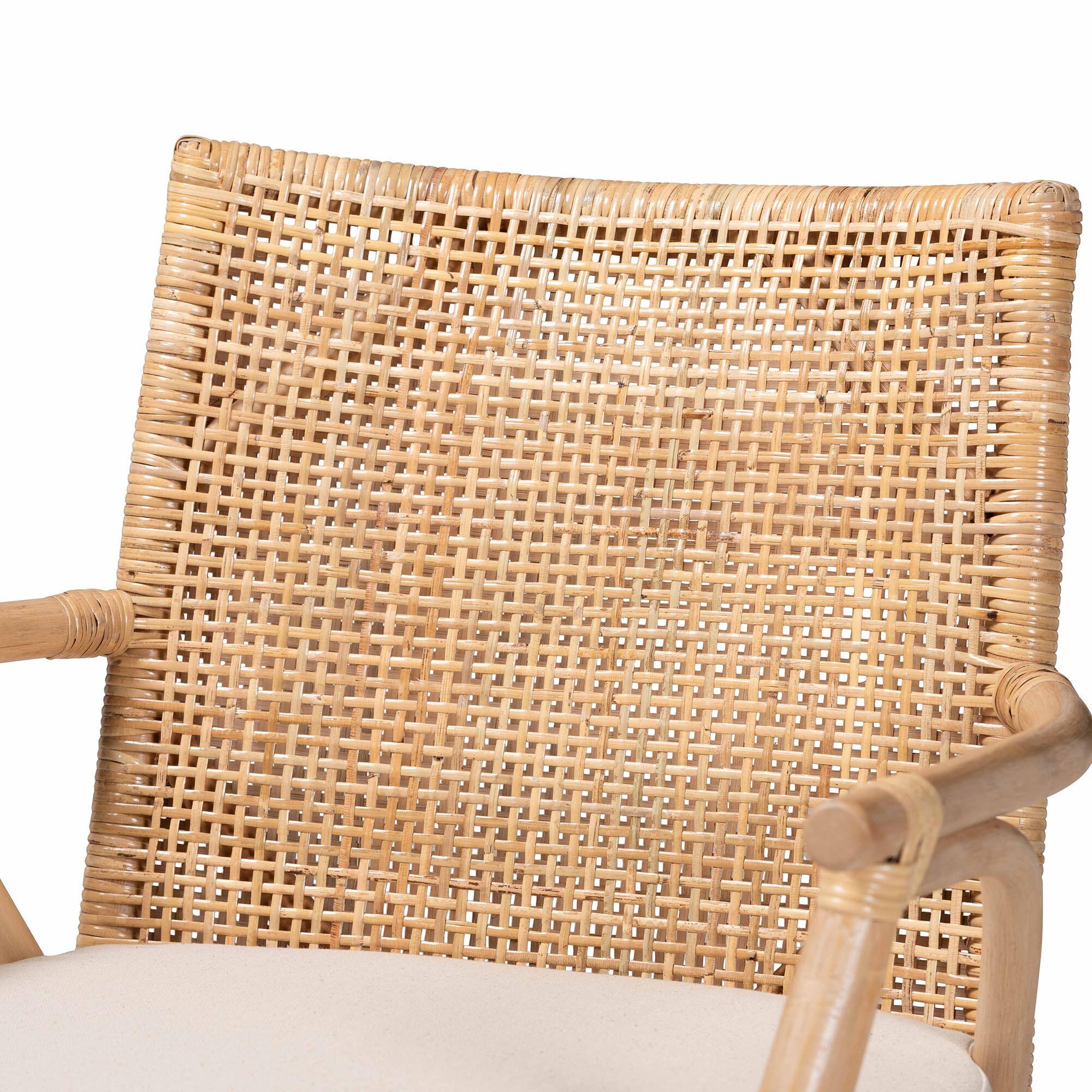 Alt View 1. bali & pari - Storsel Modern Bohemian Finished Teak Wood and Rattan Dining Chair - Natural Brown/Cream.