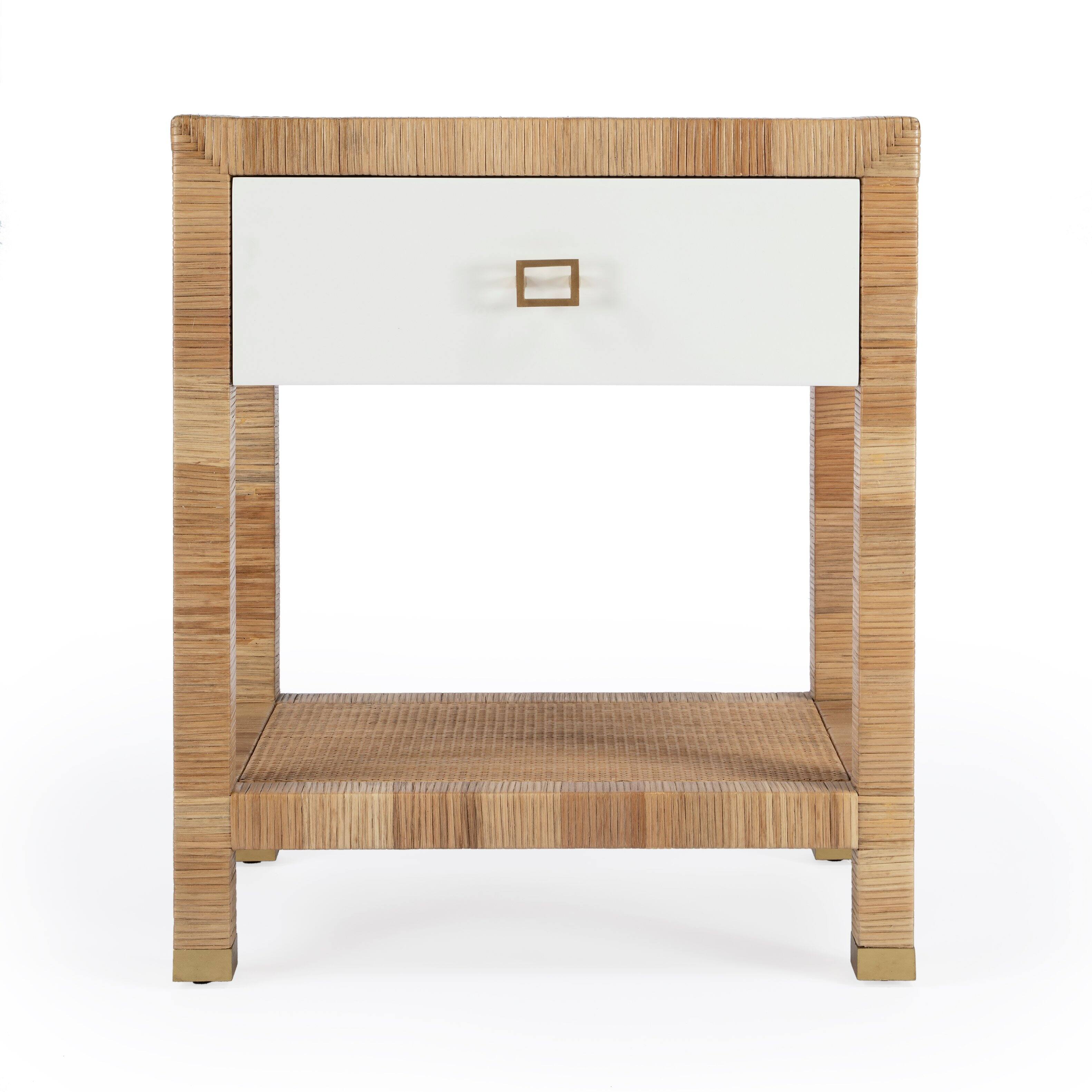 Alt View 2. Butler Specialty - Corfu 24 in. W Rectangular Rattan 1 Drawer Nightstand with Lower Open Shelf - Natural and White.