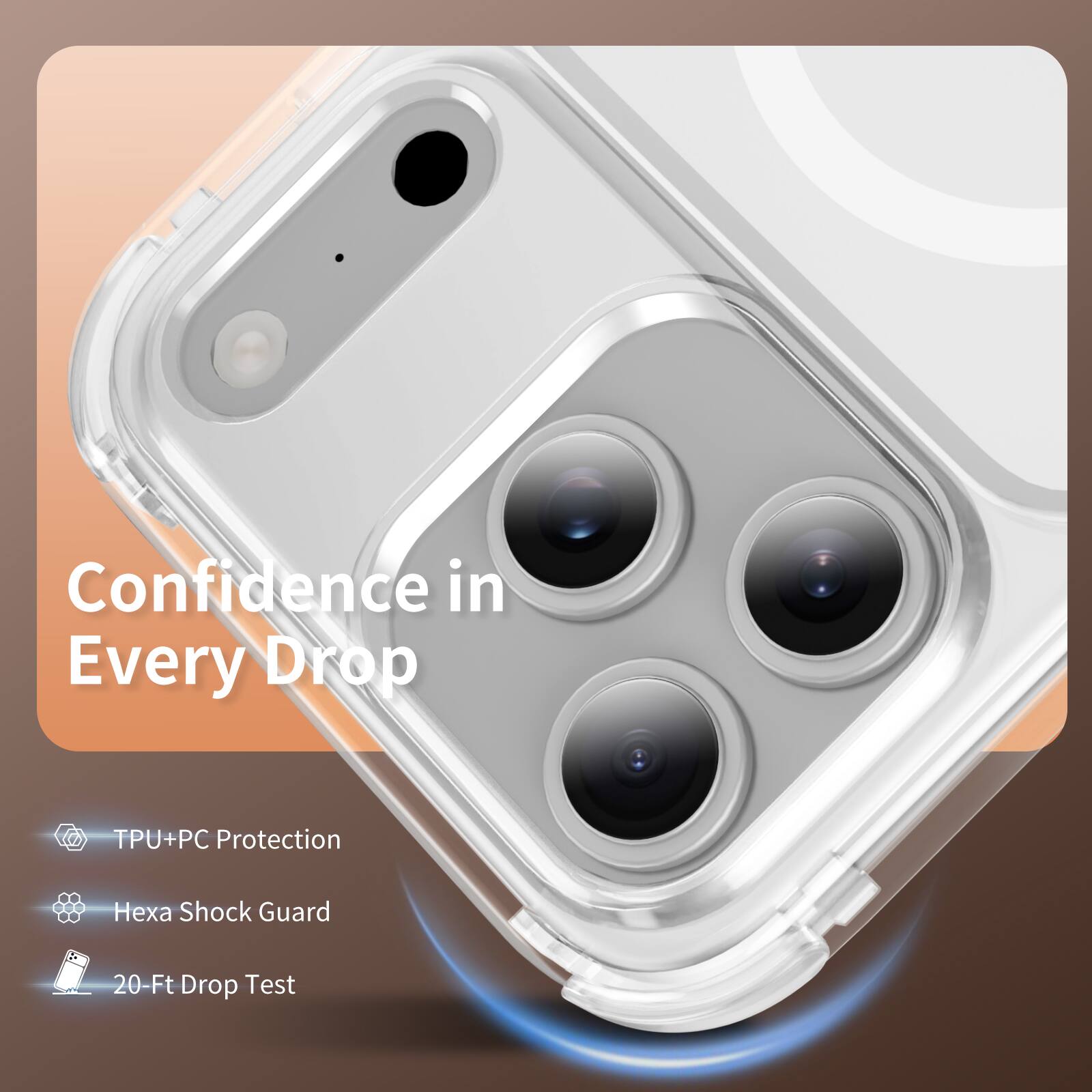 Confidence in Every Drop

TPU+PC Protection

Hexa Shock Guard

20-Ft Drop Test