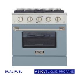 Kucht - 30" Dual Fuel Range for LP, 4.2 cu. ft., SS/Light Blue Door, Sealed Burners, Convection Oven - Light Blue