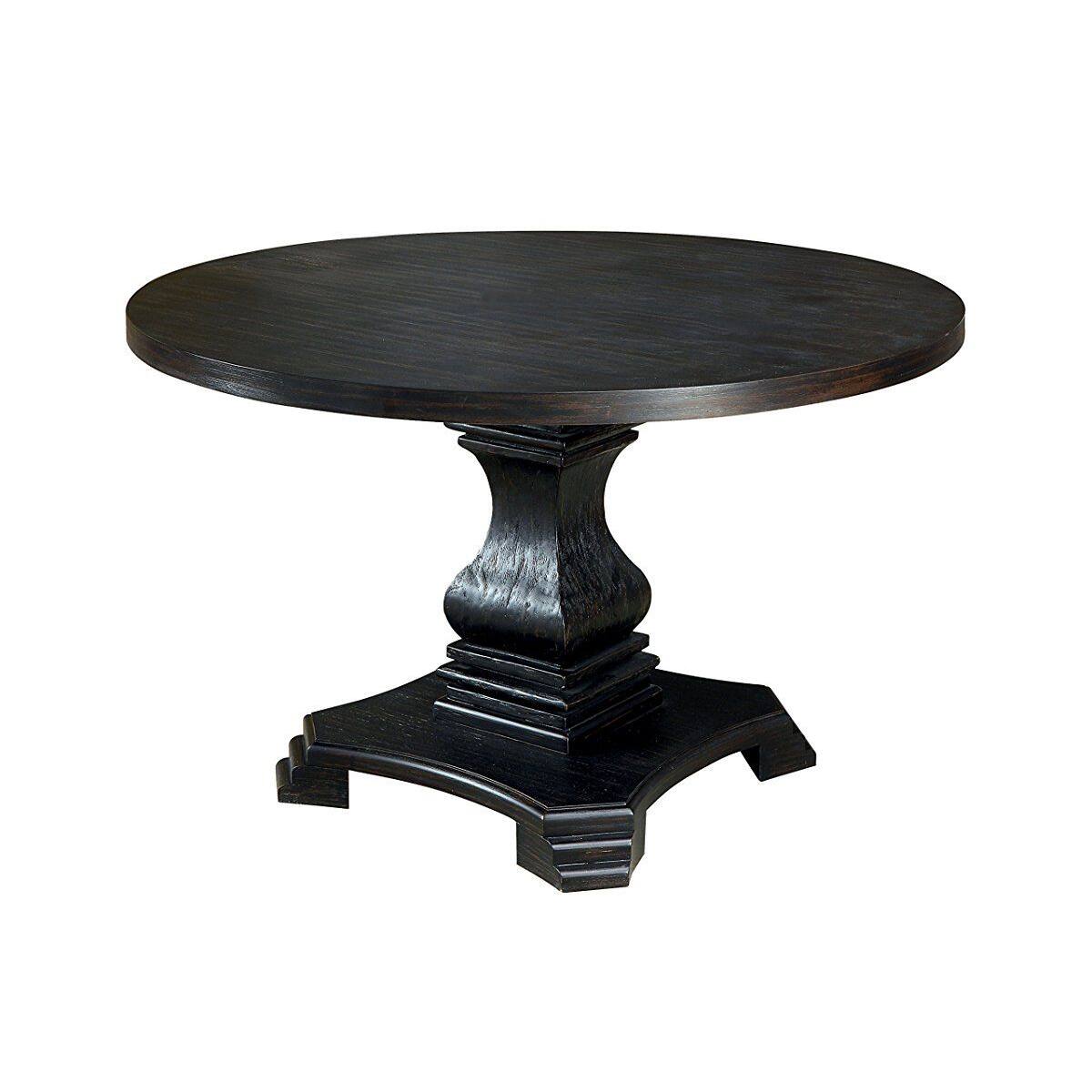Front. Manhattan Lane - Traditional Style Wooden Round Top Dining Table with Pedestal Base - Antique Black.