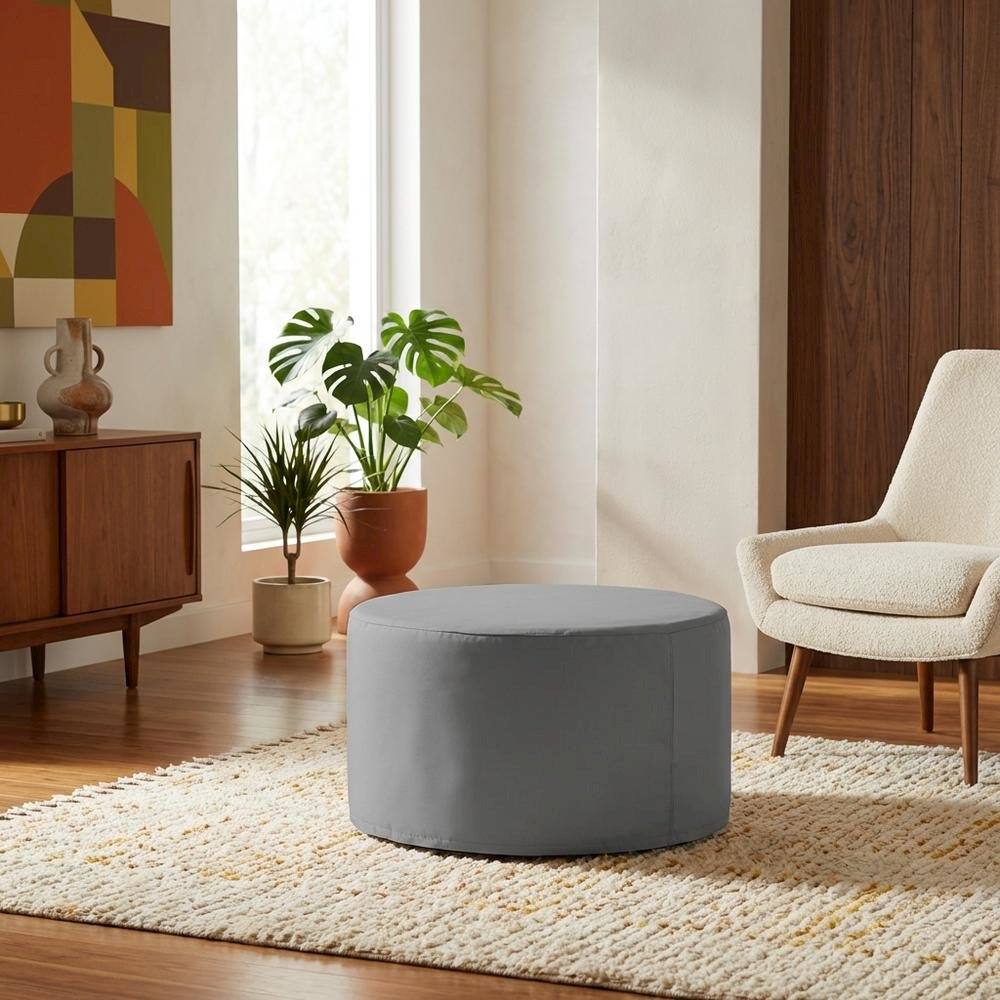 Alt View 4. FurniFact - Round outdoor coffee table cover with waterproof fabric for weather protection - Gray.