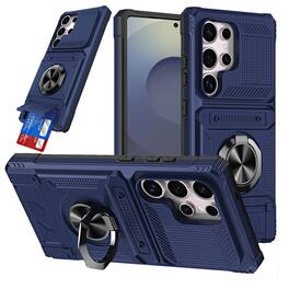 Kitcheniva - Rugged 2x Card Holder Case With Metal Ring With Tempered Glass For Samsung Galaxy S26 Ultra Blue - Multicolor