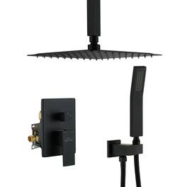 Boyel Living - 1-Spray Patterns with 2.5 GPM 10 in. Ceiling Mount Dual Shower Heads with Pressure Balance Valve - Matte Black