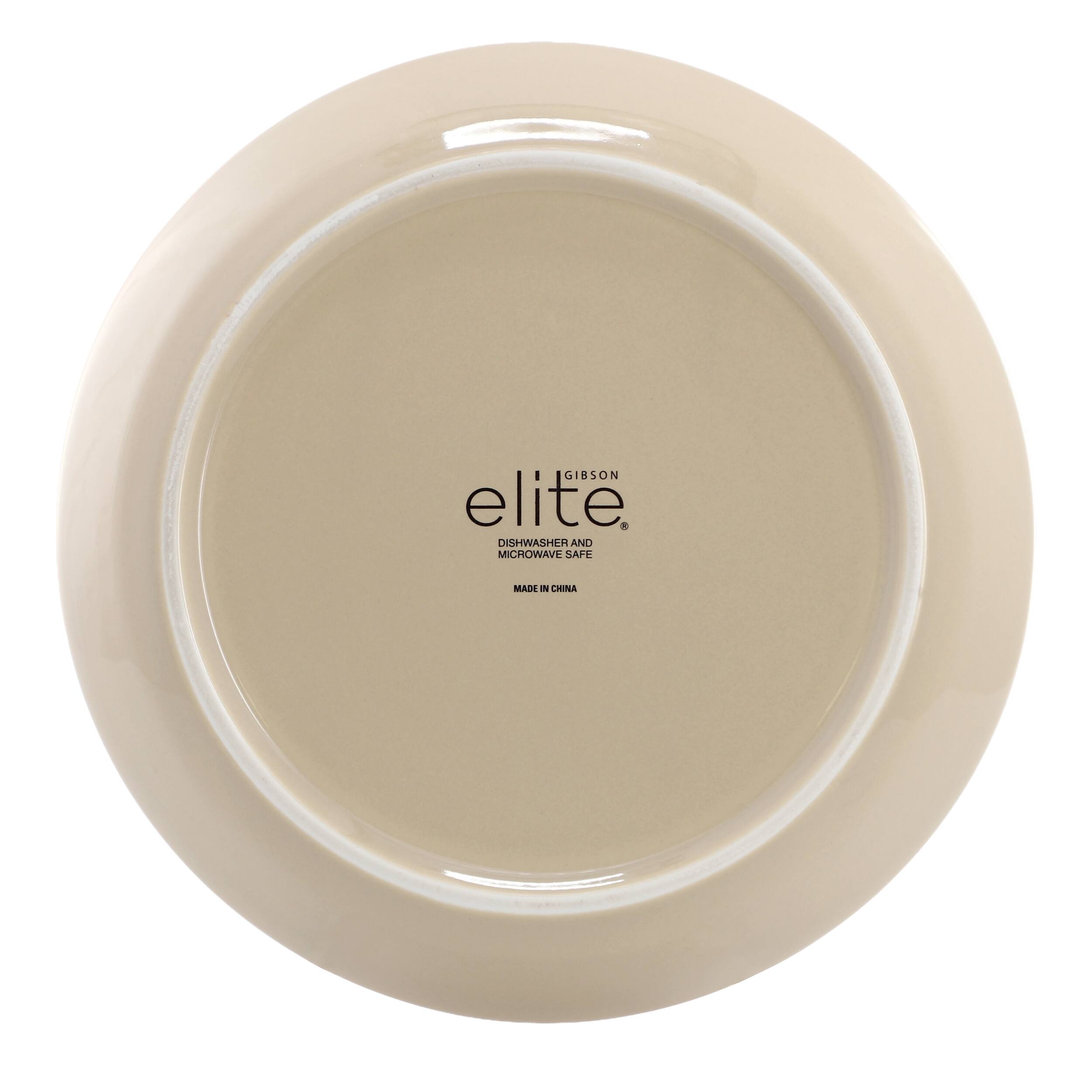 GIBSON elite.  
DISHWASHER AND MICROWAVE SAFE  
MADE IN CHINA