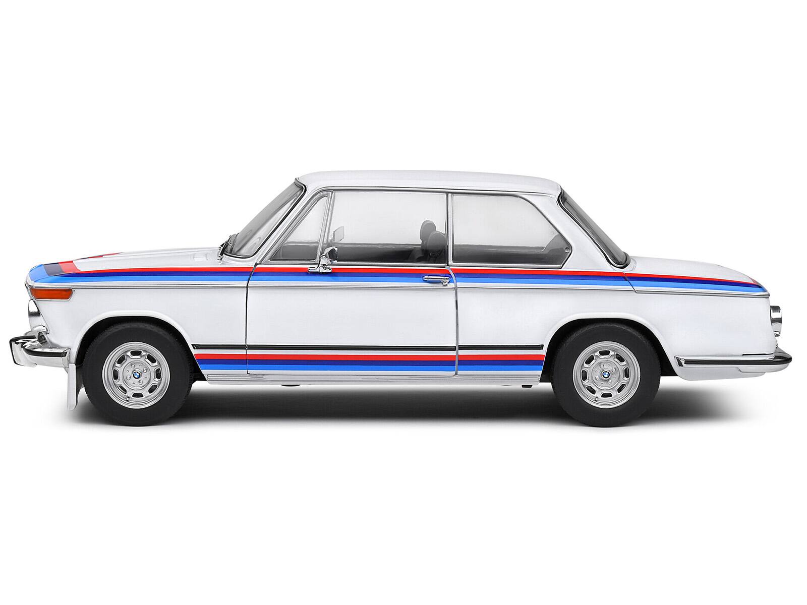 Back. Solido - 1971 BMW 2002 Tii Turbo "Evocation" White with Stripes 1/18 Diecast Model Car by Solido - Multicolor.