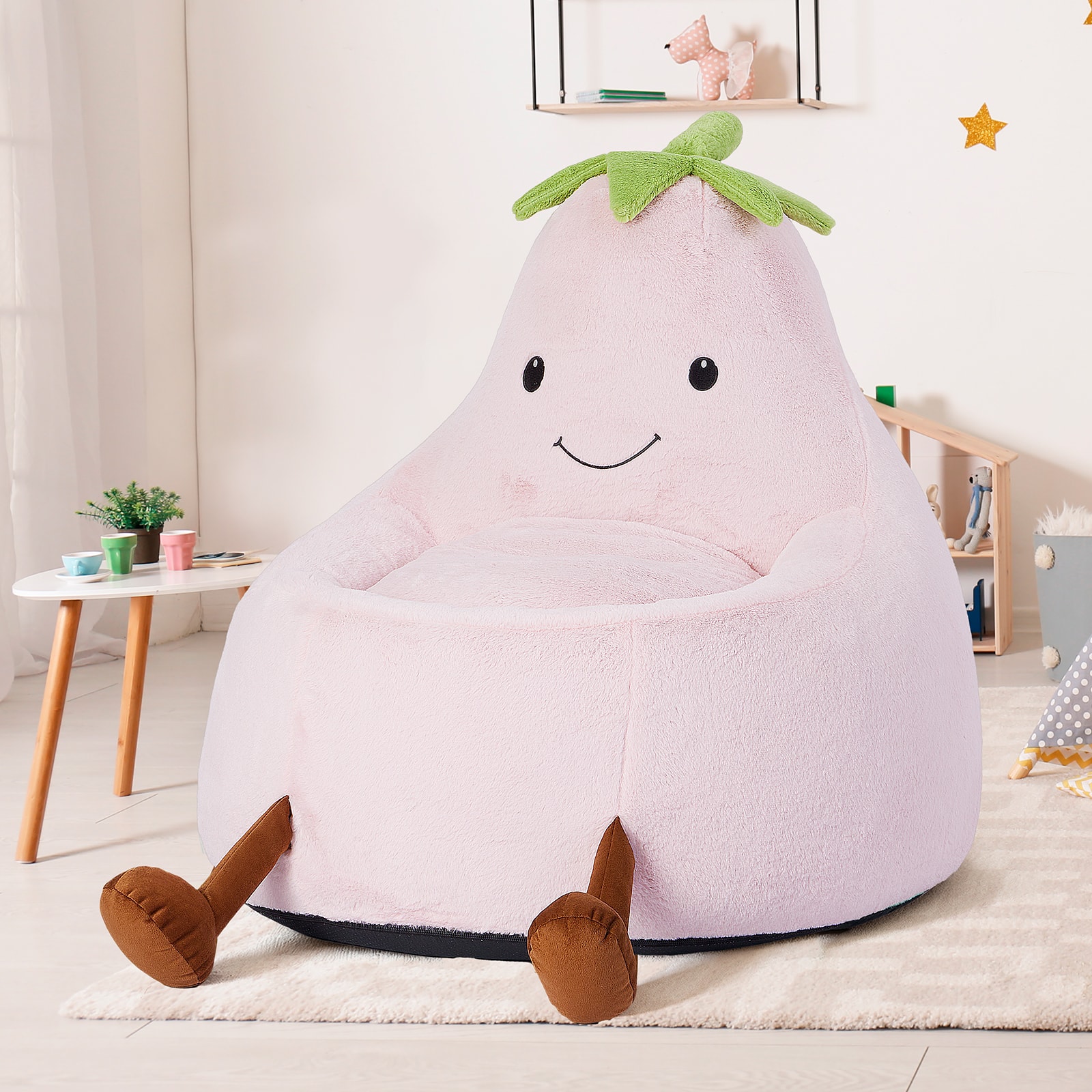 Anysun - 31"Children's bean bag chairs, filled toddler sofas and teenagers and children covered with artificial rabbit fur - Pink