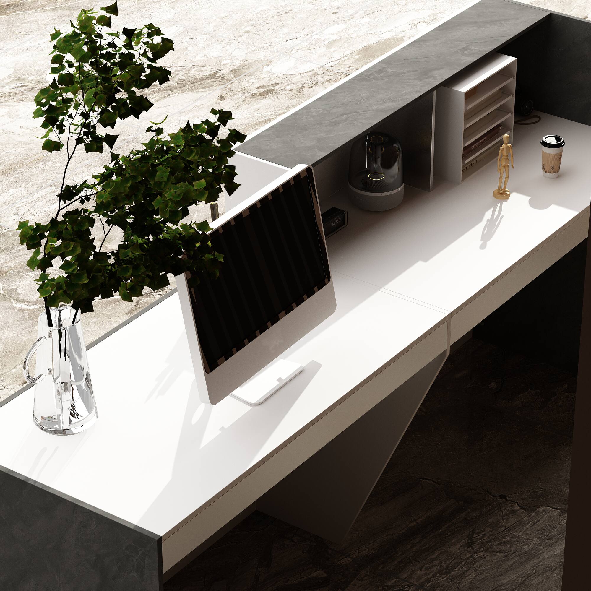 Alt View 2. Famapy - Famapy Modern Office Furniture Set: Sleek Desks & Reception Counters - White & Gray.