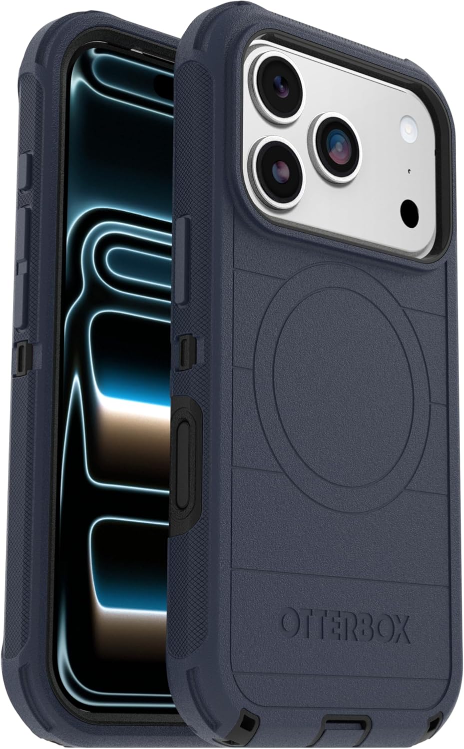 Left. OtterBox - OtterBox iPhone 17 Pro (Only) Bundle: Defender Series Case & Screen Protector - Case Only - Rugged - Snaps on MagSafe - Vintage Indigo Dream (Blue & Black).