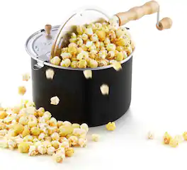 Cook N Home - Basics 6QT Aluminum Stovetop Popcorn Popper, Hand Crank with Metal Gears and Stirring System, Homemade Popcorn - Black