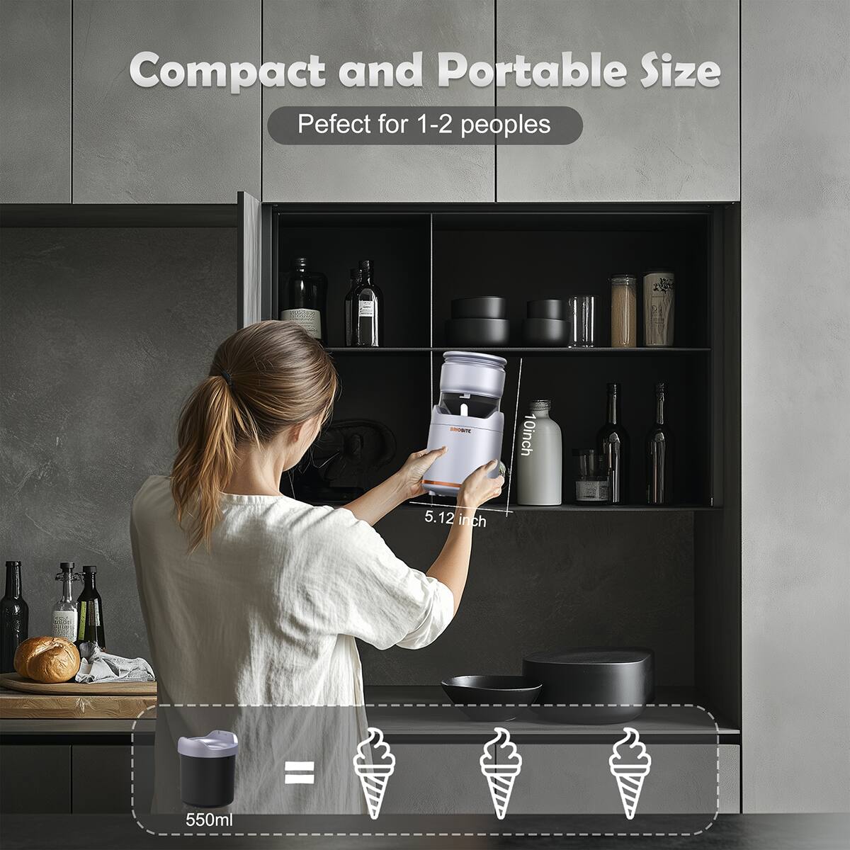 Compact and Portable Size  
Perfect for 1-2 people  

10 inch x 5.12 inch = 550ml