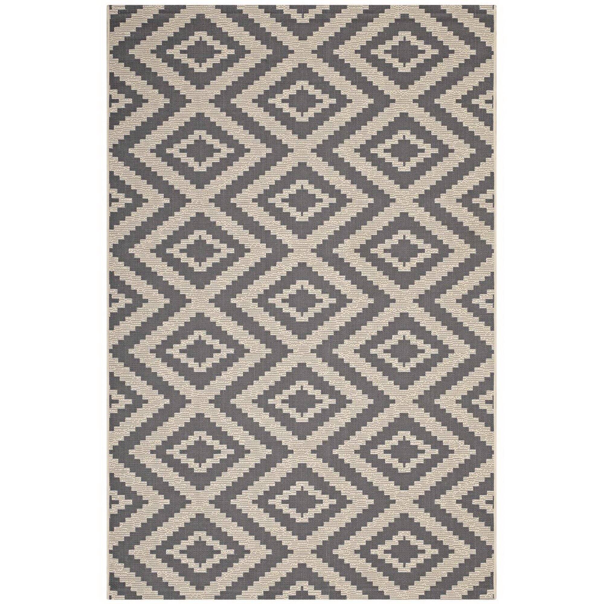 Angle. Modway - Jagged Geometric Diamond Trellis Indoor and Outdoor Area Rug - Gray and Beige.