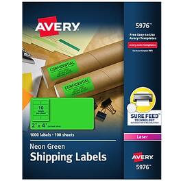 Avery - Sure Feed Laser Shipping Labels, 2"x 4", 10 Labels/Sheet, 100 Sheets/Box - Neon Green