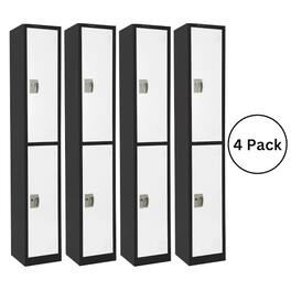 AdirOffice - Storage Locker 629-Series 72" H 2-Tier Steel Key Lock 2-Shelf Locker with Key Lock, 4/Pack - Black Bidy/White Doors