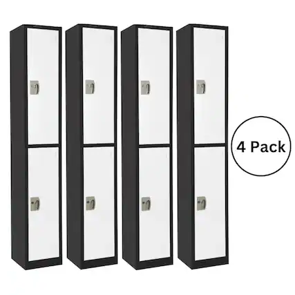 Front. AdirOffice - Storage Locker 629-Series 72" H 2-Tier Steel Key Lock 2-Shelf Locker with Key Lock, 4/Pack - Black Bidy/White Doors.