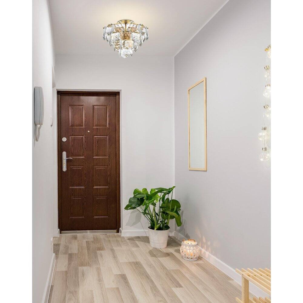 Alt View 4. Elegant Lighting - Adaline 16 Inch Flush Mount Ceiling Light In Satin Gold - Satin Gold And Clear.