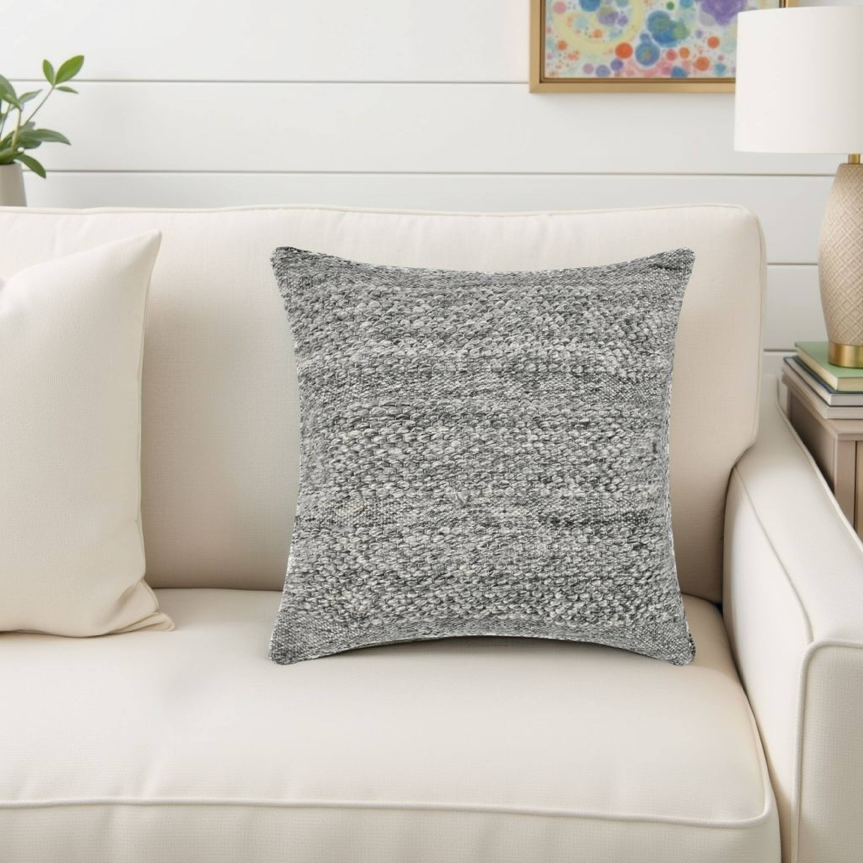 Alt View 2. Manhattan Lane - Dolu Throw Pillow, Hand Woven Texture, 24 Inch Recycled - Gray.