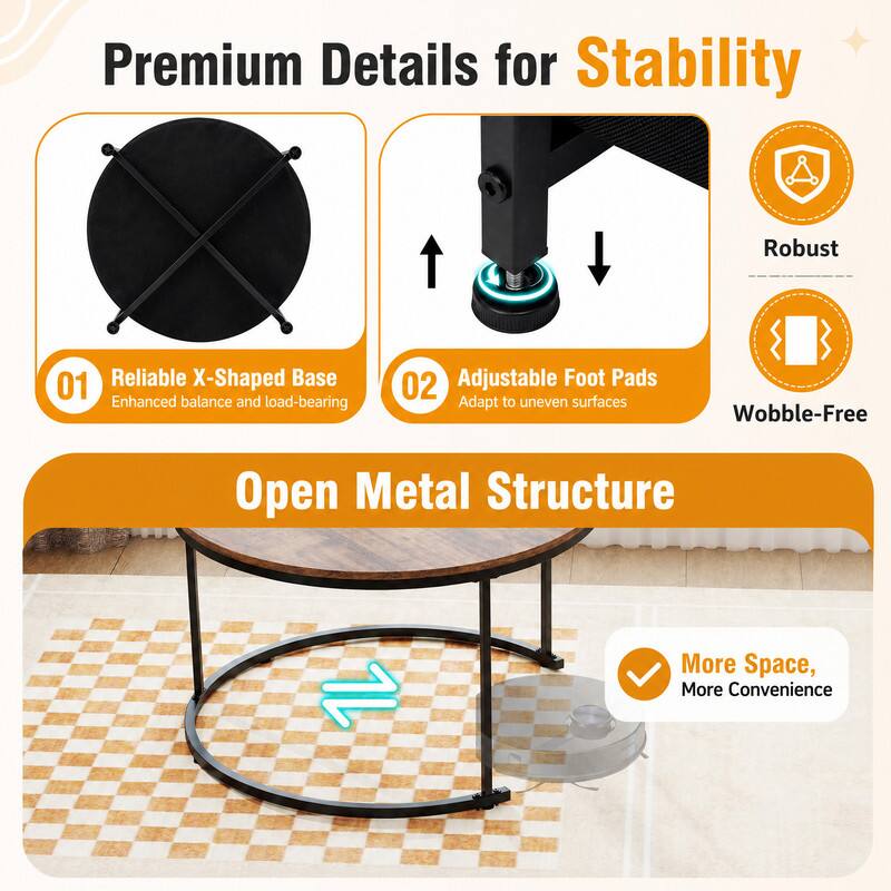 WELLFOR Round Coffee Table Set of 2 , Circle Cocktail Table with Fabric ...