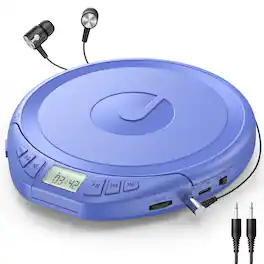 gueray - CD Player Portable with Earphones, CD Discman AUX Cable for Car HomePersonal Discman CD player,PROG memory - Blue