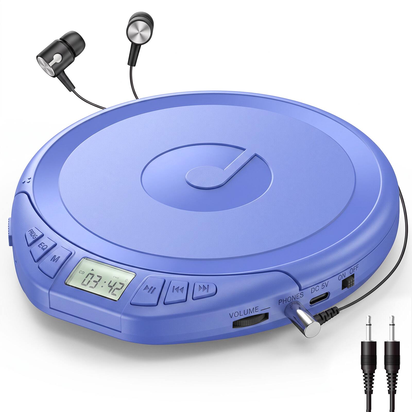 PRUG EQ M  
CD 03:42  
KAA  
DDY  
ON OFF DC 5V PHONES VOLUME