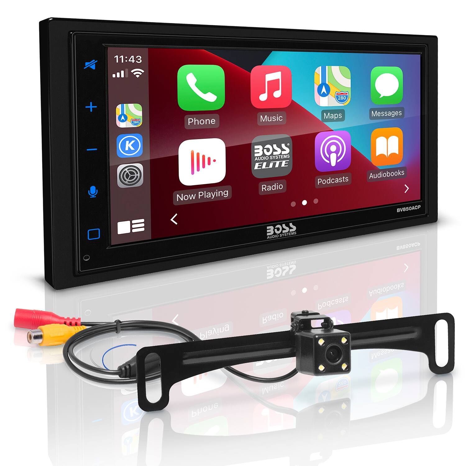Front. BOSS Audio - 6.75" Wireless Android Auto and Apple CarPlay Bluetooth Digital Media Receiver - Black.