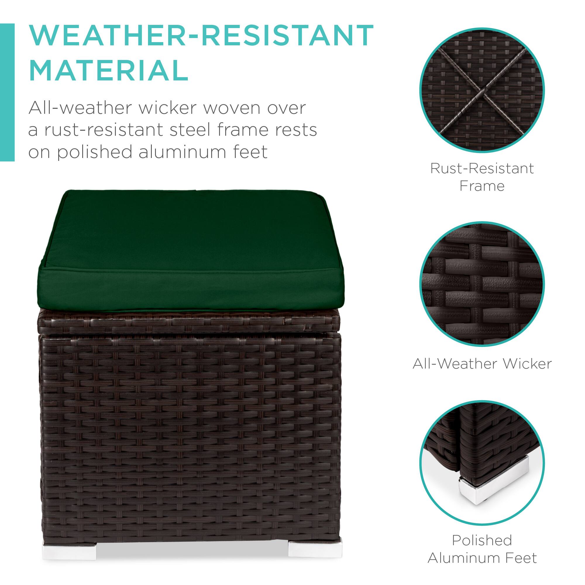WEATHER-RESISTANT MATERIAL

All-weather wicker woven over a rust-resistant steel frame rests on polished aluminum feet

- Rust-Resistant Frame
- All-Weather Wicker
- Polished Aluminum Feet
