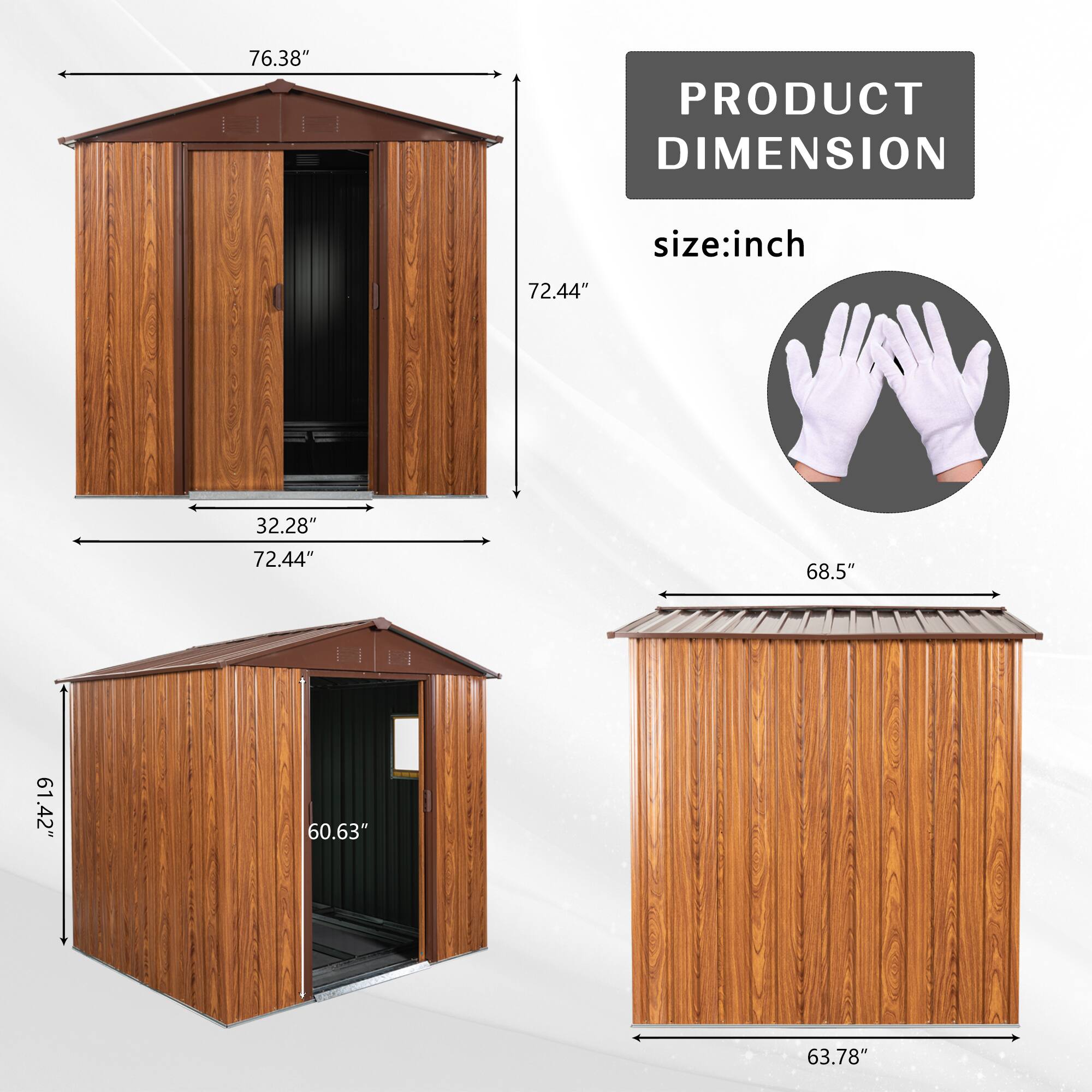 76.38"  
PRODUCT DIMENSION  
size: inch  
72.44"  
32.28"  
68.5"  
61.42"  
60.63"  
63.78"