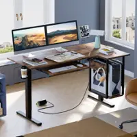 Bestier  L-Shaped Gaming Adjustable Standing Desk with Keyboard Tray and Host Shelf - 57" wide - Brown - Front_Zoom