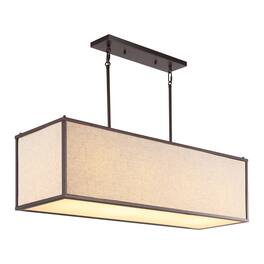 Jonathan Y - Cole 42" 4-Light Minimalist Industrial Rectangular Linen Iron Linear LED Pendant, Oil Rubbed Bronze/Beige - Oil-Rubbed Bronze