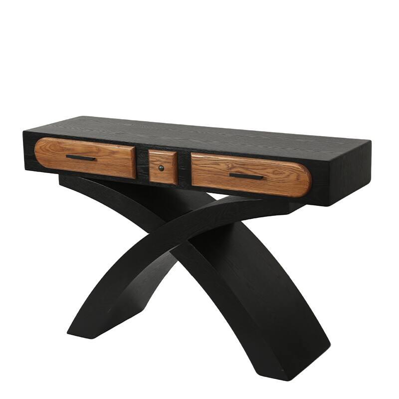 Left. Whisen - Ashwood Veneered Console Table with 2 Drawers, Cross-Leg Entryway Table for Hallway & Dining Room - Black.